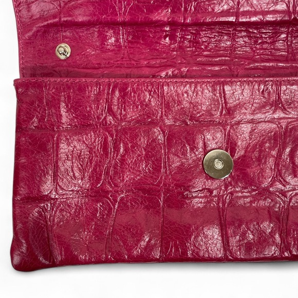 Italian Leather Floral Clutch Dark Pink‎ Evening Bag - Picture 14 of 16